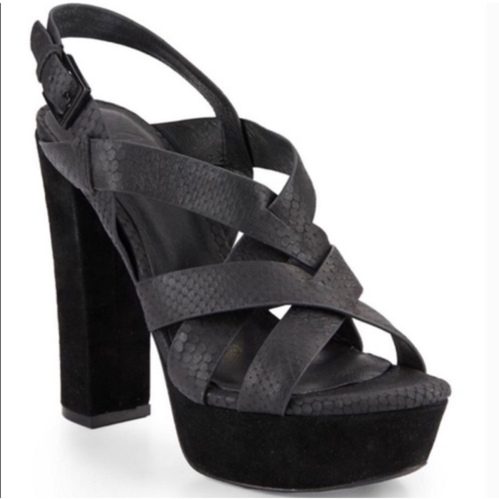 Joie Inez Black Snake Embossed Leather Platform Sandal Heel Size 10